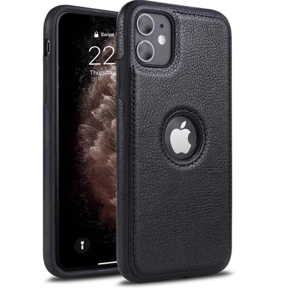 AIOVETEAB Compatible with iPhone 11 Case Premium Leather TPU Hybrid Case Cover,Black