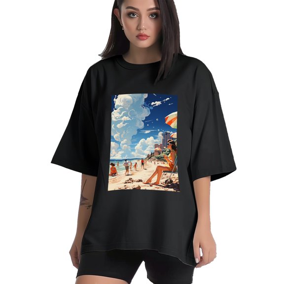 Plus Size Shirt for Women Black Tops for Women Short Sleeves Shirt for Women Seaside (20) T Shirt Crewneck Shirt for Women XS