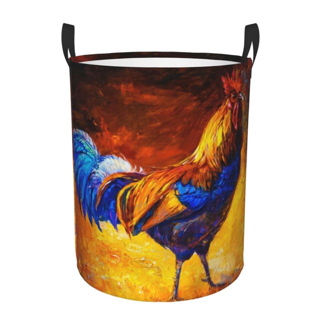 Fotbe Colorful Rooster Cesto de Ropa con Asas, Cesto Impermeable de Gran Capacidad, Bolsa de Lavado para Dormitorio, Cesto de Ropa con Ruedas y Asas-Medium