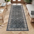 thumbnail image 3 of Washable Runner Rugs, Black 2'X6' Antique Distressed Long Rug, Modern Non Slip Stain Resistant Vintage Print Accent Carpet Floor Mat for Living Room Bedroom Dining Office Farmhouse Hallway Entryway, 3 of 6