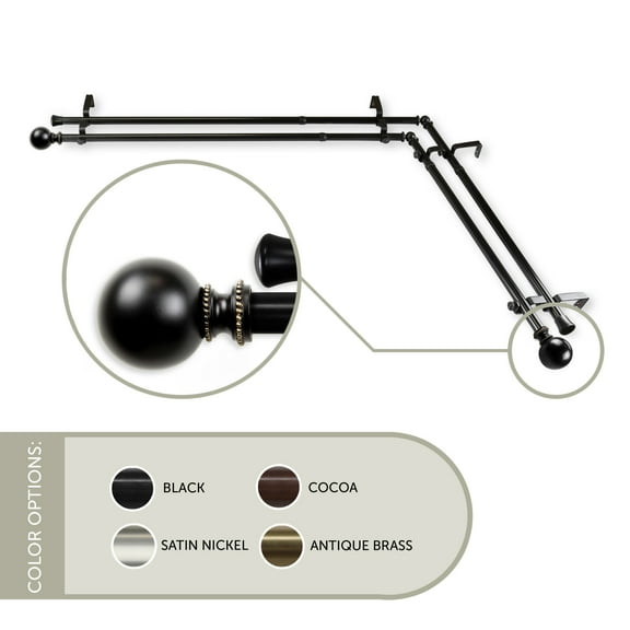 Lex Double Corner Window Curtain Rod 13/16 inch 120-170" - Black