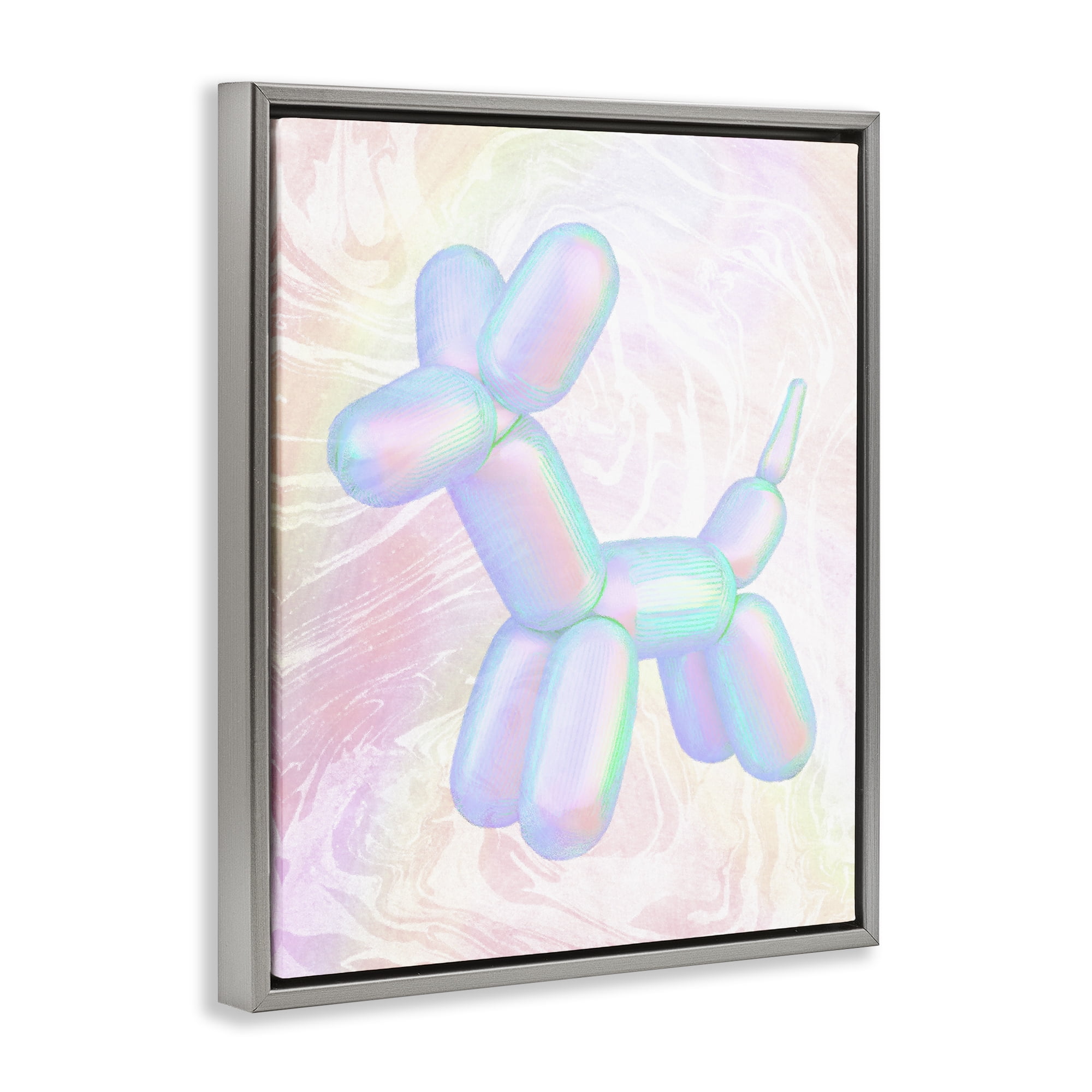 Stupell Industries Pastel Balloon Animal Abstract Painting Gray Floater Framed Canvas Art Print Wall Art, 25 x 31
