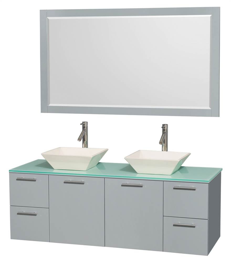 2Pc Double Bathroom Vanity Set with Pyra Bone Porcelain Sink
