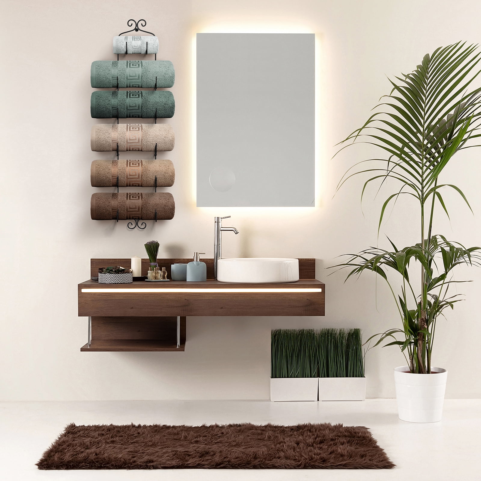 Sorbus Black 6-Tier Wall-Mounted Wine Rack, Metal Bottle, Champagne & Towel Holder
