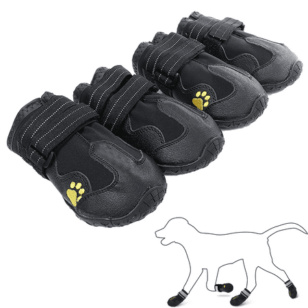 Waterproof Shoes For Dogs With Reflective Strips Rugged Anti-Slip Sole Dog Boots Paw Protectors - Black