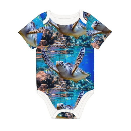 

Matuu Sea Turtle Swims for Baby Short-Sleeve Bodysuit Soft Cotton Comfortable and Breathable Perfect for Newborns and Infants