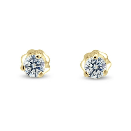 Round Vs2 Earrings - 1.25 ct tw G VS2 Natural Round Diamond Stud Earrings Three Prong Setting 14K Yellow Gold Screw Back