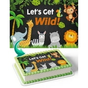 TNCT Letâ€™s Get Wild Baby Safari Jungle Animals Cake Image Topper, Personalized 1/4 Sheet Birthday Cake Banner for Parties, Edible Cake Image Topper