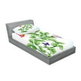 thumbnail image 2 of Ambesonne Nature Fitted Sheet & Pillow Sham Set, Floral Leaves Branches, Twinxl, Fern Green Pale Blue, 2 of 2