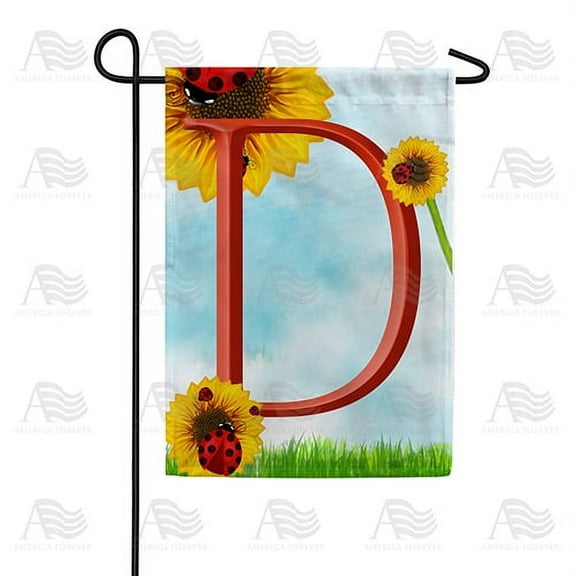 America Forever Summer Sunflower Ladybugs Monogram Garden Flag Letter D 12.5 x 18 inches Yellow Floral Spring Double Sided Vertical Outdoor Yard Lawn Decorative Yellow Hello Sunshine Garden Flag