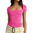 thumbnail image 2 of ByworldtasicNo Boundaries Women's Square Neck Short Sleeve Y2k Tops Basic Slim Fit Going Out T Shirt, 2 of 6