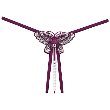 Icvfdpl Underwear For Women Embroidered Butterfly Beads Massage Thong Low Rise Open Range Sequins Underpants Casual Daily Women S Panties Purple One Size