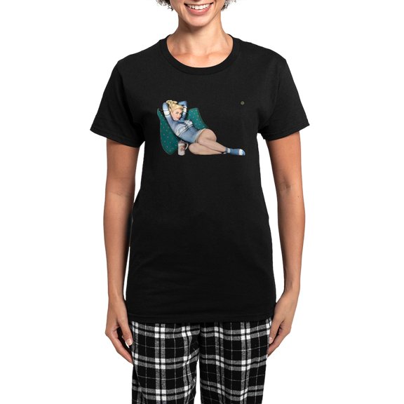 CafePress - Cabin Cottage Mountain Chic Pin Up Girl Pajamas - Women's Short Sleeve Print T-Shirt and Pants Dark Cotton Pajama Set