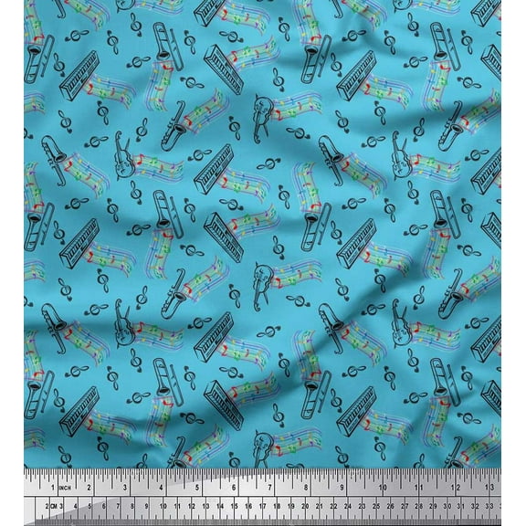 Soimoi Cotton Duck Fabric Notes,Piano & Guitar Musical Instrument Print Sewing Fabric Yard 42 Inch Wide