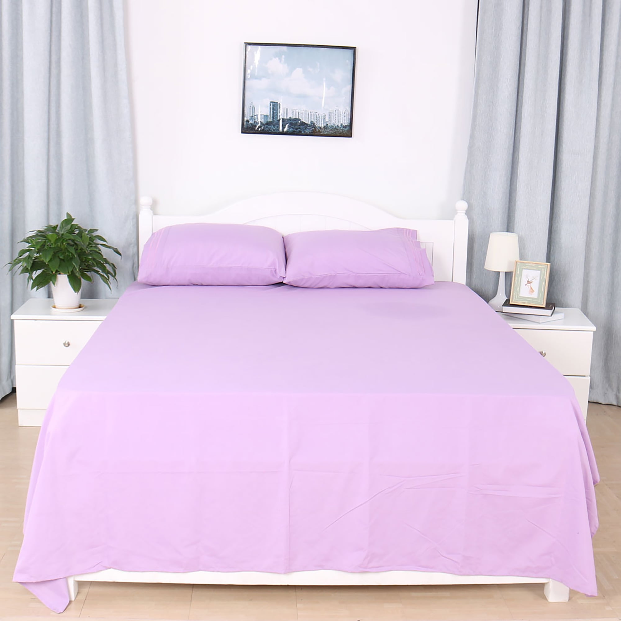 PiccoCasa 4-Pieces Bed Sheet Set Solid 