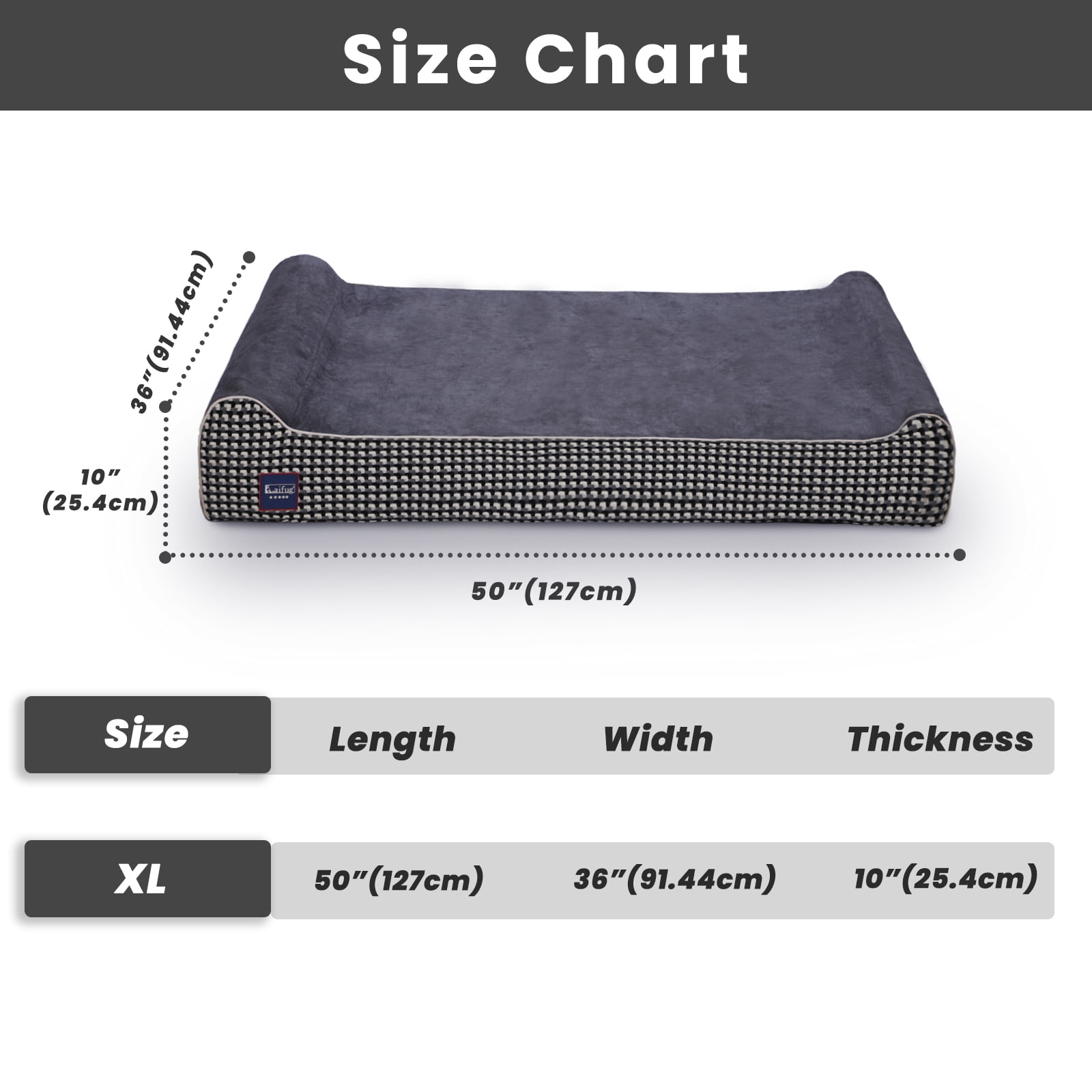 Laifug Extra Large Dog Bed with Orthopedic Memory Foam, Dog Pillow, Waterproof Liner & Washable Cover (Black，XL)