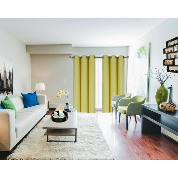 Window treatment panels thermal insulated with grommets curtains drapes for bedroom, living room 1 panel , 37 inch by 63 inch, yellow color K68