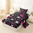 thumbnail image 2 of Castle Fairy Y2K Cute Skull Twin Sheets 3pcs,Bow Skeleton Glitter Heart Star Bedding,Pink Black,1 Fitted Sheet,1 Flat Sheet and 1 Pillowcase, 2 of 6