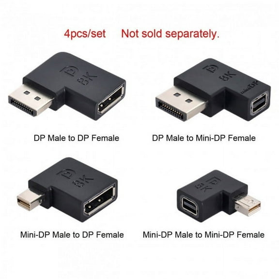 FVH 4pcs/set Left Angled Mini DisplayPort 1.4 8K 60hz to DP Adapter Male Female Ultra-HD UHD for Video PC Laptop
