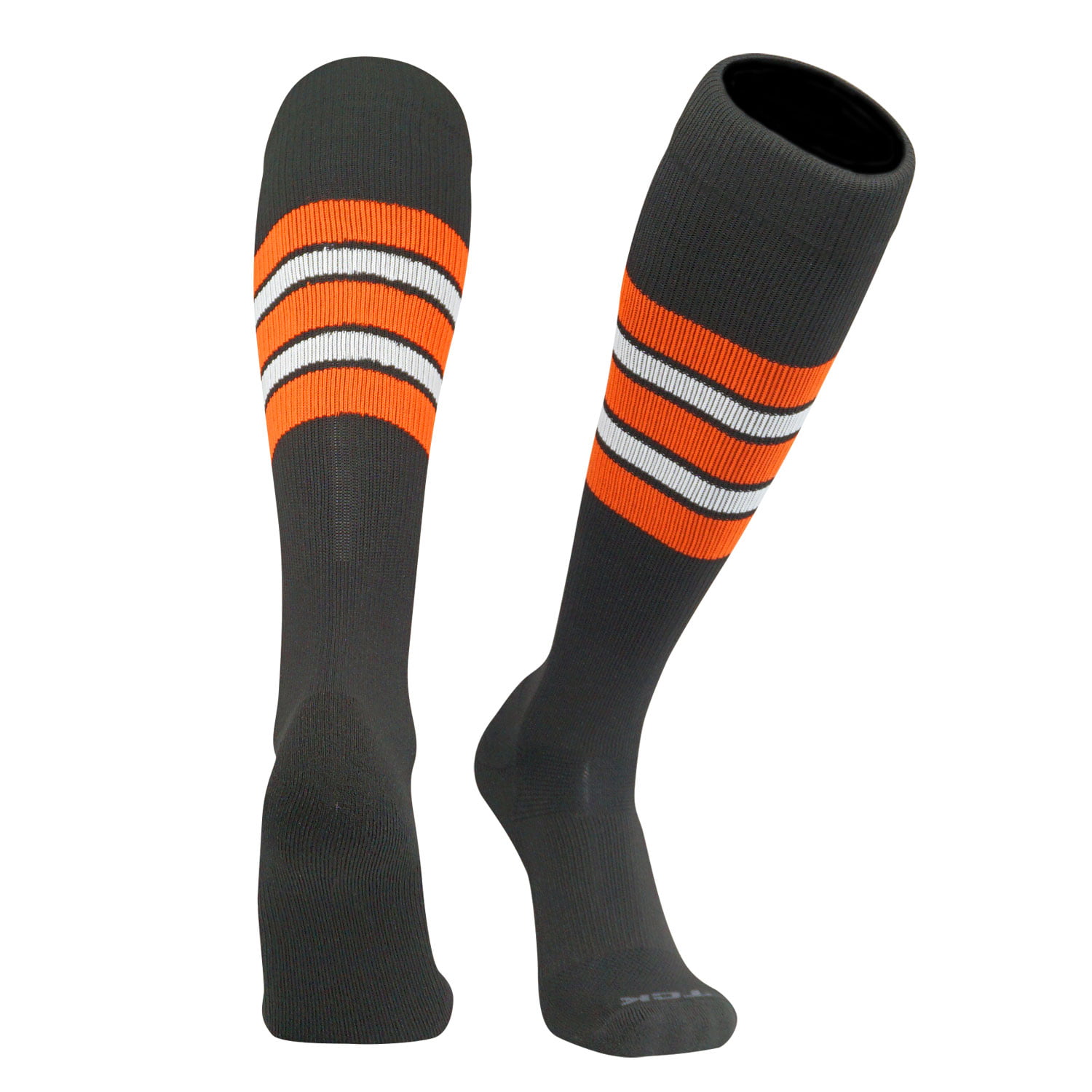 TCK Elite Baseball Football Knee High Striped Socks Orange E Black White 