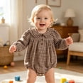 thumbnail image 2 of Akiihool Toddler Girl Romper Newborn Baby Girls Clothes Ribbed Romper Bodysuit Set Ruffle Spring Winter Outfits Brown,3-6 Months, 2 of 7