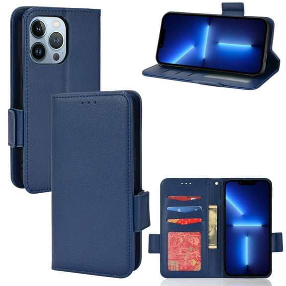 for iPhone 16 Pro Max Case, Classic Design PU Leather Wallet Magnetic Closure Flip Case with Kickstand Card Holder Slot Shockproof Protective Cover for iPhone 16 Pro Max - Darkblue