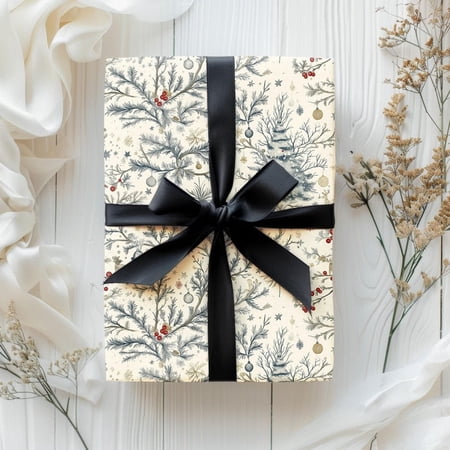 Vintage Christmas Toile Wrapping Paper Roll Vintage Christmas Tree Gift Wrap Roll Antique Christmas Tree Wrapping Paper Girls Christmas Gift Birthday Gift Wrapping Paper