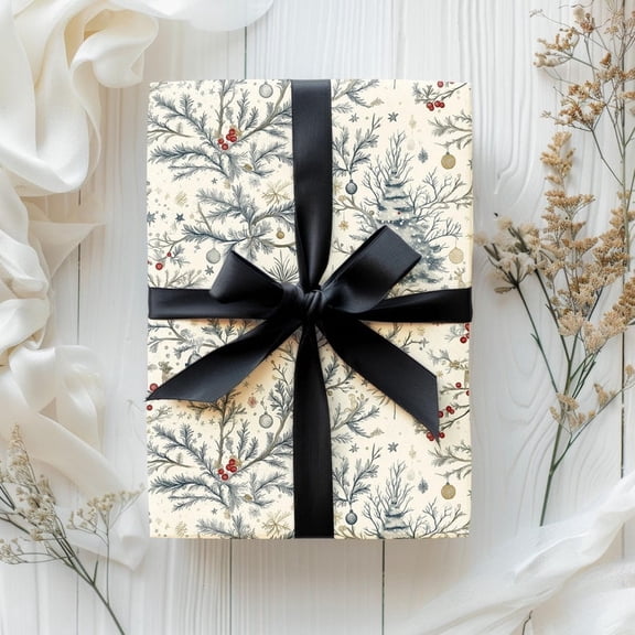 Vintage Christmas Toile Wrapping Paper Roll Vintage Christmas Tree Gift Wrap Roll Antique Christmas Tree Wrapping Paper, Girls Christmas Gift, Birthday Gift Wrapping Paper