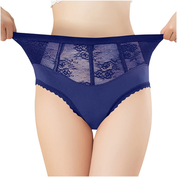 Scyoekwg Women's Underwear Hipster Panties Lace Solid Color Stretchy Comfort High Waisted Underwear Ladies Underpants Briefs(Blue,S)