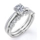 thumbnail image 4 of Anillo Compromiso JeenMata 2 Quilates Corte Redondo Filigrana Milgrain Art Deco Engaste Pavé 4 Puntas Juego Trío Anillos Nupciales Baño Oro Blanco 18 K sobre Plata, 4 of 6