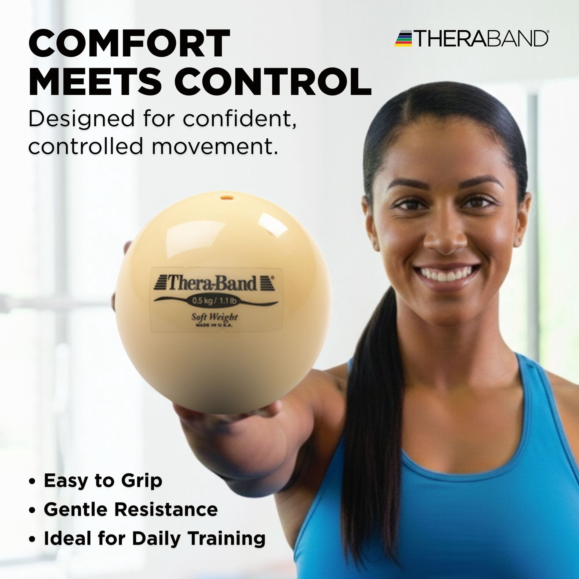 THERABAND Soft Weight 1.1 Lb, 4.5" Ball-Shaped Isotonic Exercise Balls for Physical Therapy, Weighted Ball Set for Pilates, Shoulder Strength & Rehab, Color-Coded, Portable & Easy to Grip