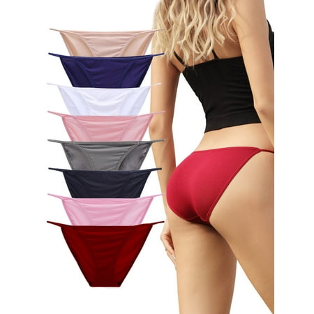 Buankoxy 8 Pack Women s Low-Rise String Bikini Panty Stretch Briefs(Multi-color Size5)