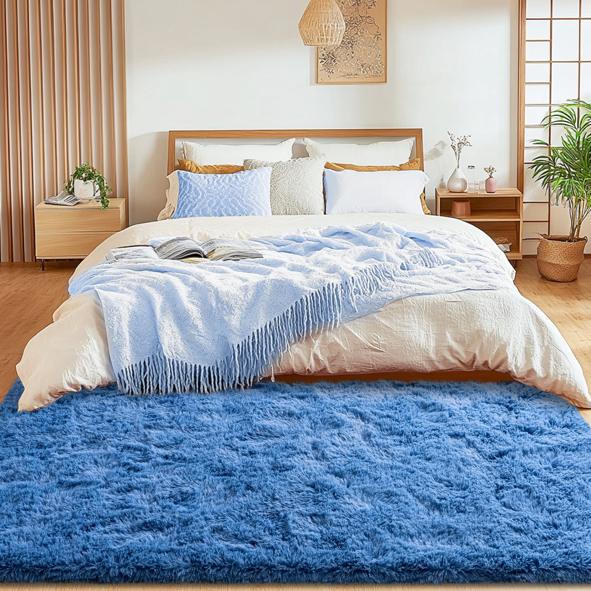 ZENELESS Super Soft Fluffy Rug for Bedroom,6x9 Cobalt Blue Anti-Skid Plush Floor Carpet for Living Room Home Decor