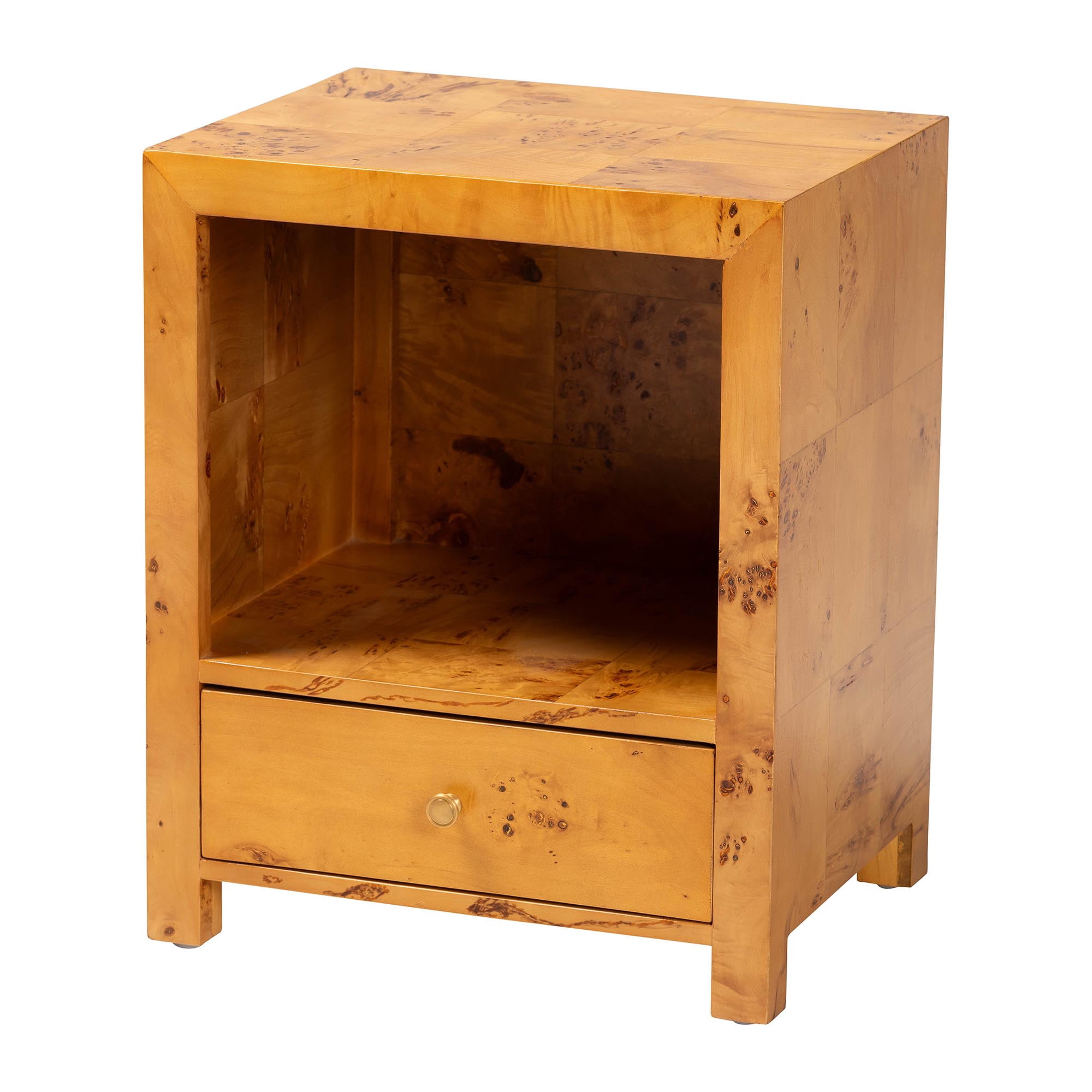bali & pari Camira Modern Nightstand, 1-Drawer, Light Mappa Burl