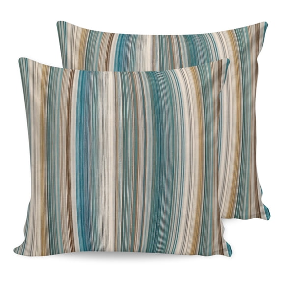 Pillow Covers 16x16 Set of 2, Teal Brown Striped Throw Pillow Covers Decorative Couch Cushion Cover, Farmhouse Boho Geometric Lines Microfiber Soft Square Pillowcases for Bedroom Living Room Sofa
