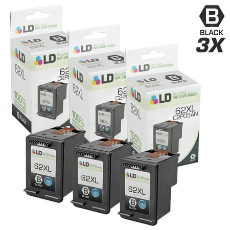 LD Remanufactured Replacements for HP 62XL C2P05AN Pack of 3 High Yield Black Ink Cartridges for HP ENVY 5640, 5642, 5643, 5644, 5646, 5660, 7640, 7645, OfficeJet 5740, 5742, 5746