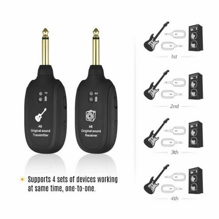 UHF Wireless Guitar Transmitters Receivers System Bass Audio Rechargeable 50M A8