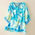 thumbnail image 2 of KALE 3/4 Length Sleeve Womens Tops Women Vintage Floral Art Print Collar Half Blouses Y2K Clothes Light Blue L, 2 of 3