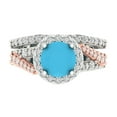 thumbnail image 2 of Clara Pucci 18K White/Rose Gold 2.32 Simulated Turquoise Engraveable Engagement Ring + Wedding Band Set, 2 of 7