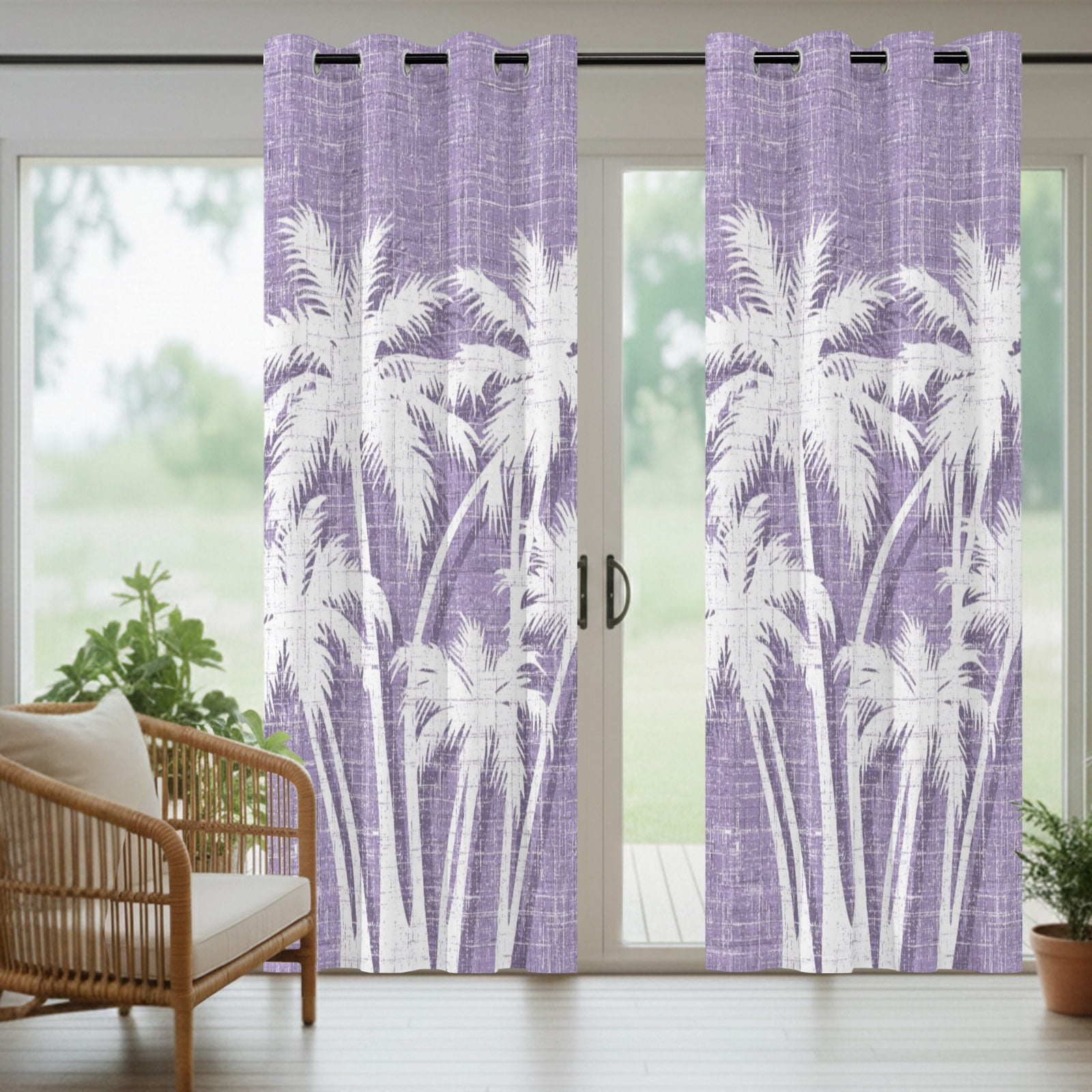 Palm Tree Outdoor Curtains for Patio, Tropical Plant Coastal Summer Purple Sunshade Privacy Drapes Grommet Waterproof Outside Curtains for Porch/Cabana/Balcony 54"x 108", 1 Panel