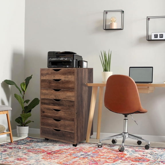 Naomi Home Debbie 7-Drawer Office Storage File Cabinet with Wheels for Home or Office, Brown Oak, 1 Unit