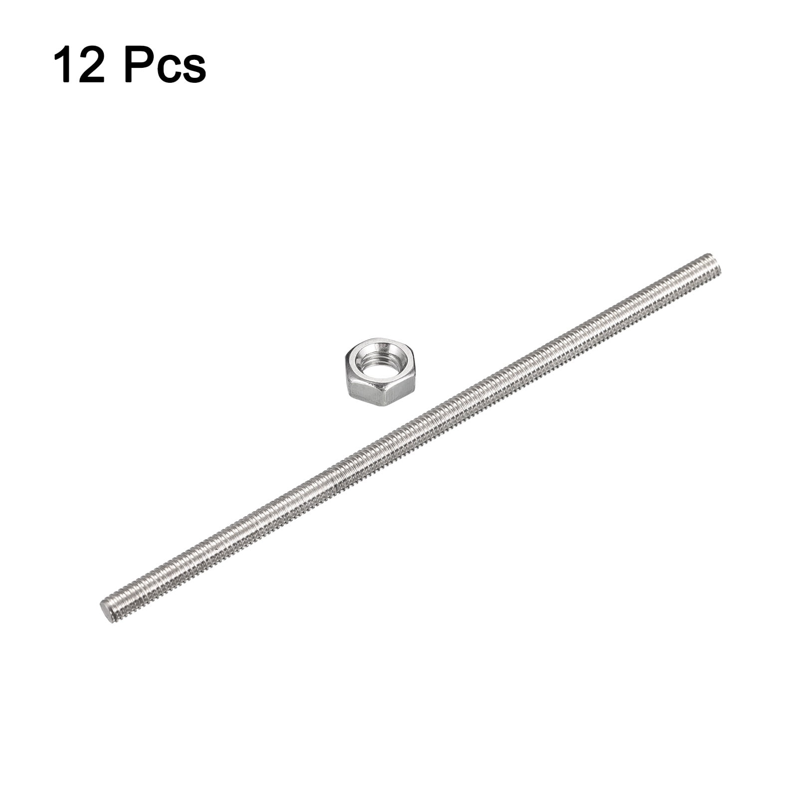 Uxcell 12Pack M4 x 350mm Fully Threaded Rod w 12Pack Hex Nuts, 0.7mm Pitch 304 Stainless Steel Right Hand Threaded Rod