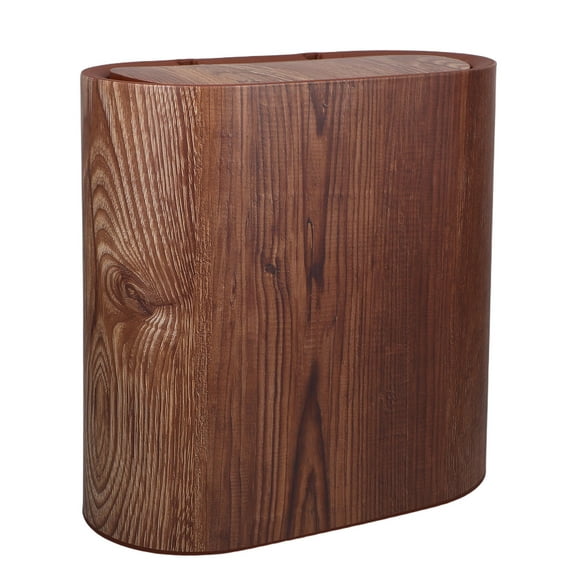 OUNONA Coffee Color Narrow Trash Can with Wood Grain Design Lidded for Bathroom