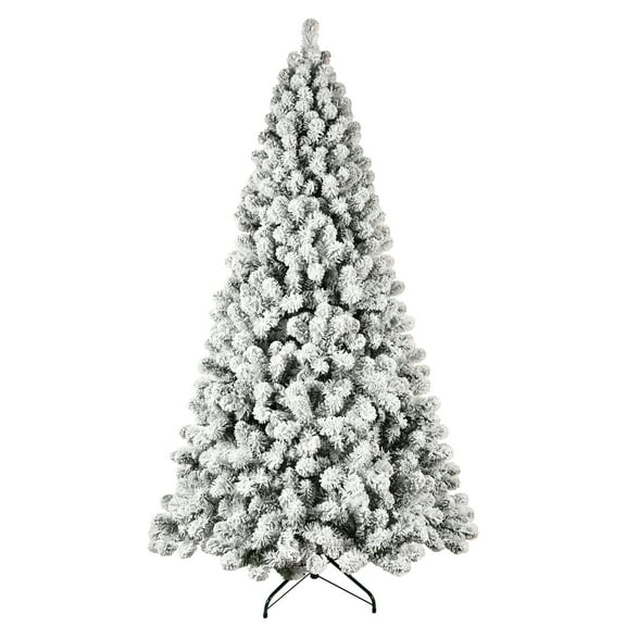 Flower Dance® 7ft Flocked Pre-Lit Christmas Tree with 400 UL Warm White Lights, 1072 PVC Tips, Auto-Unfold Memory Wire, Easy Assembly & Stable Metal Stand – Snowy Holiday Decor