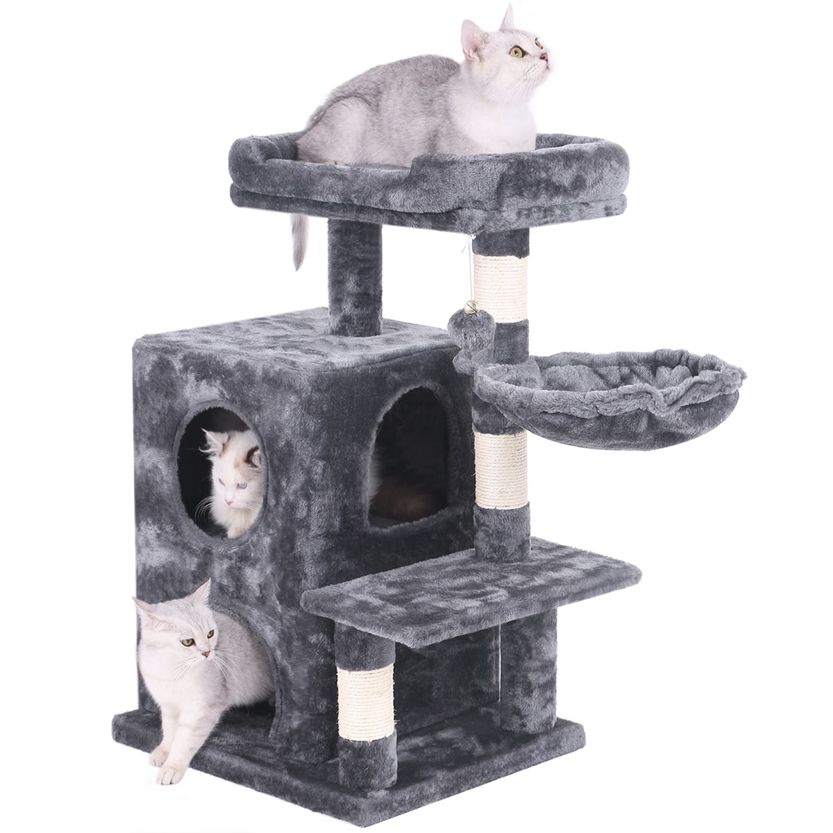 BEWISHOME Cat Tree Condo with Sisal Scratching Posts, Plush Perch, Dual