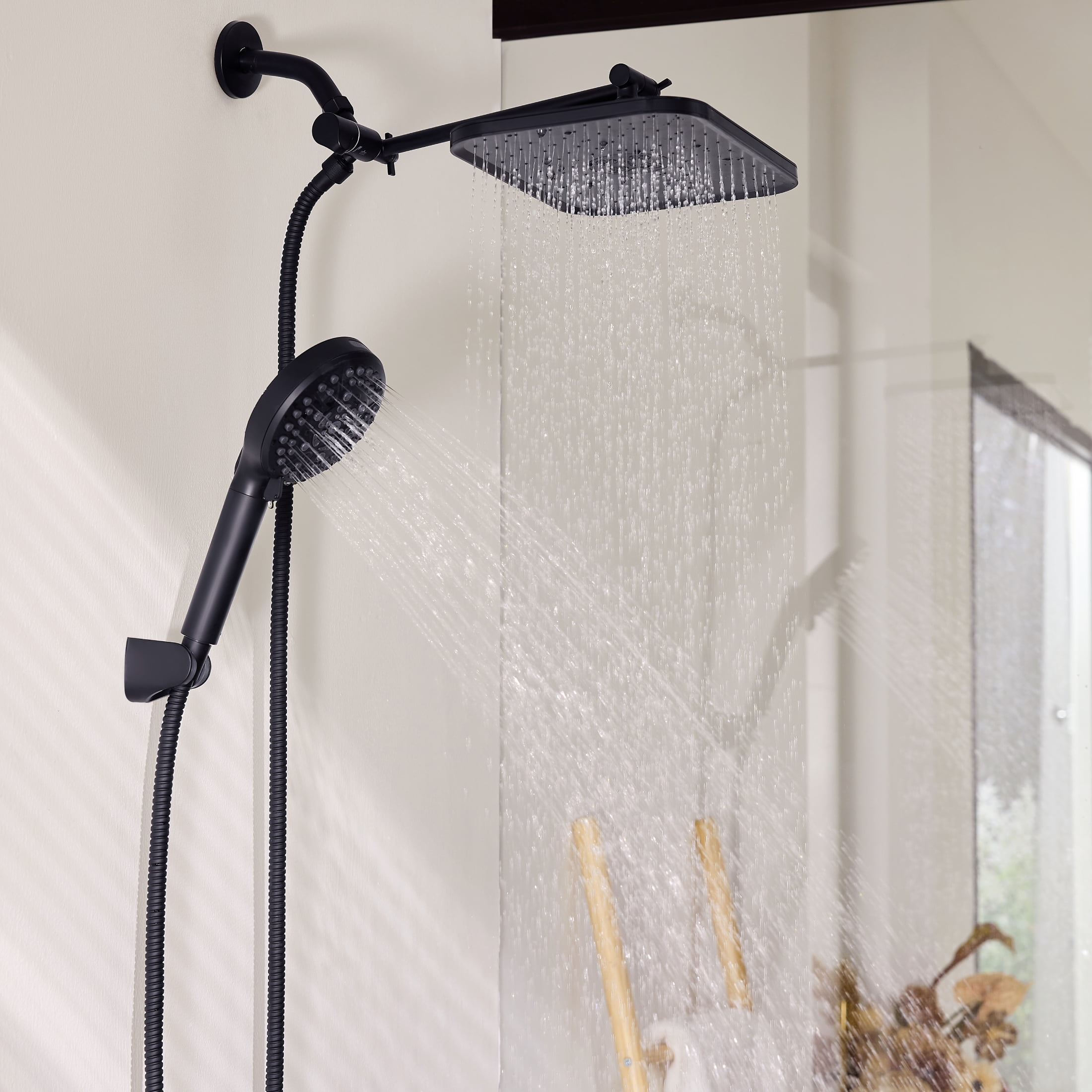 JOMOO 12 Inch Rainfall Shower Head High Pressure 10 Spray Filtered Shower Head with Handheld Combo, with Extension Arm, 71" Shower Hose