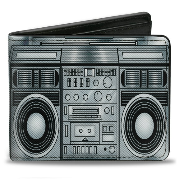 Buckle-Down Wallet, Bifold, Boombox Grays Black, Vegan Leather