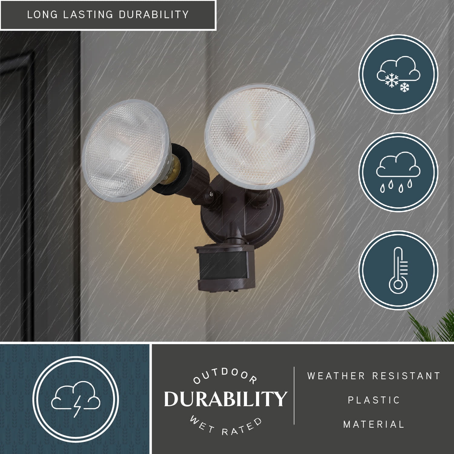 Bronze Motion Sensor Dusk to Dawn Outdoor Security Flood Light - 2 Adjustable Light Heads - 4 Modes