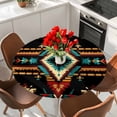 thumbnail image 2 of Orange Teal Boho Round Tablecloth 36-44 Inch Round Fitted Table Cloth with Elastic Edge, Southwestern Ethnic Abstract Geometric Waterproof Table Cover Protector for Outdoor Picnic Party Dining, 2 of 6