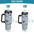 thumbnail image 3 of 30oz insulated car cup with handle and straw suitable for all ages Stainless steel vacuum insulated cup. Exquisite Blue Peony Design, 3 of 10